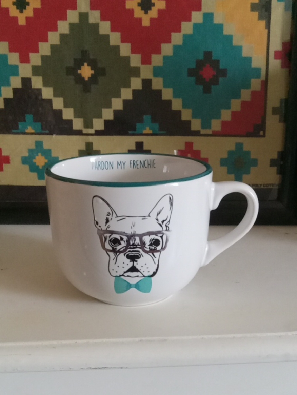 White Ceramic Dog Mug with Teal Accent